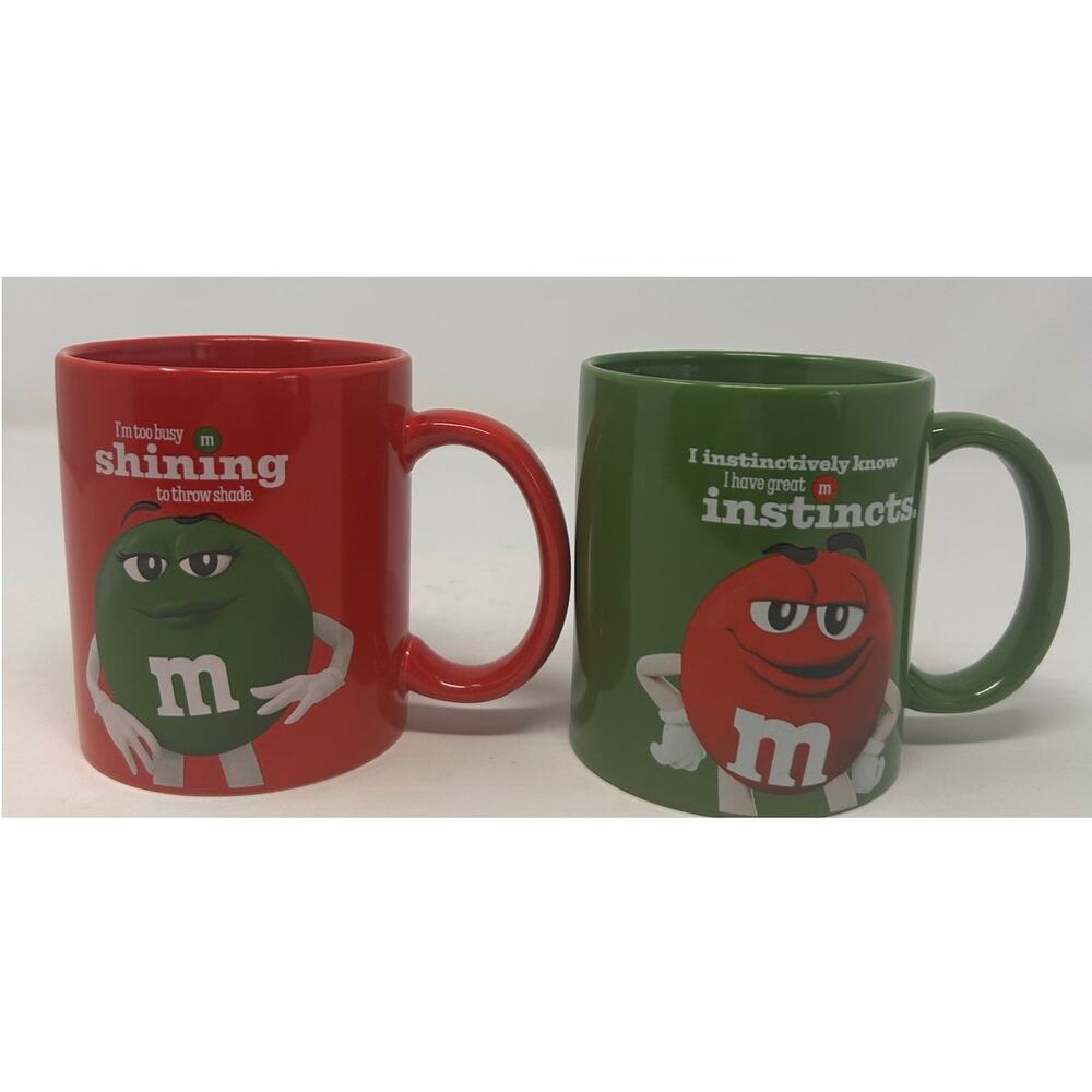Mars M & M's Brand 2024 Red Mug with‎ Green M&M Green Mug with Red M&M Set of 2